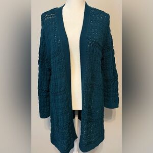 J. Jill Deep Teal Open-Front Long Cardigan - Size L Tall